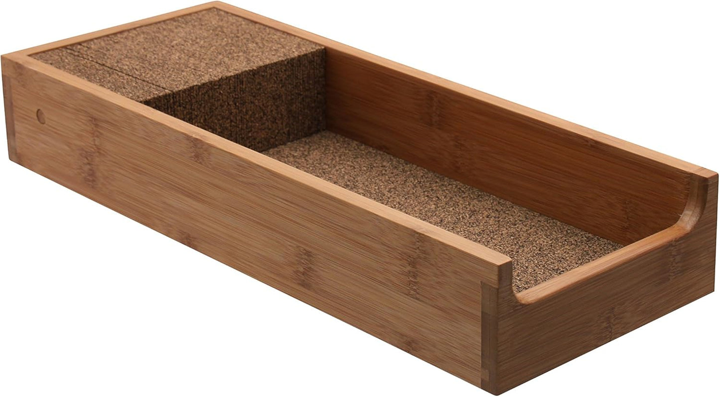 KNIFEdock Bamboo Knife Organizer for Kitchen Drawers – 15” In-Drawer Knife Block with Cork Composite – Space-Saving, Safe Storage for Your Knives