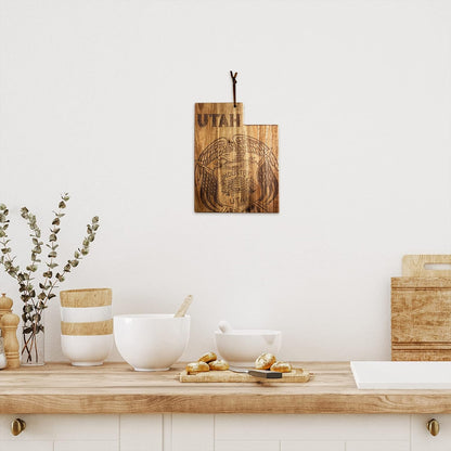 Totally Bamboo Rock & Branch Origins Series New York State Shaped Cutting Board and Charcuterie Serving Tray, Includes Hang Tie for Wall Display