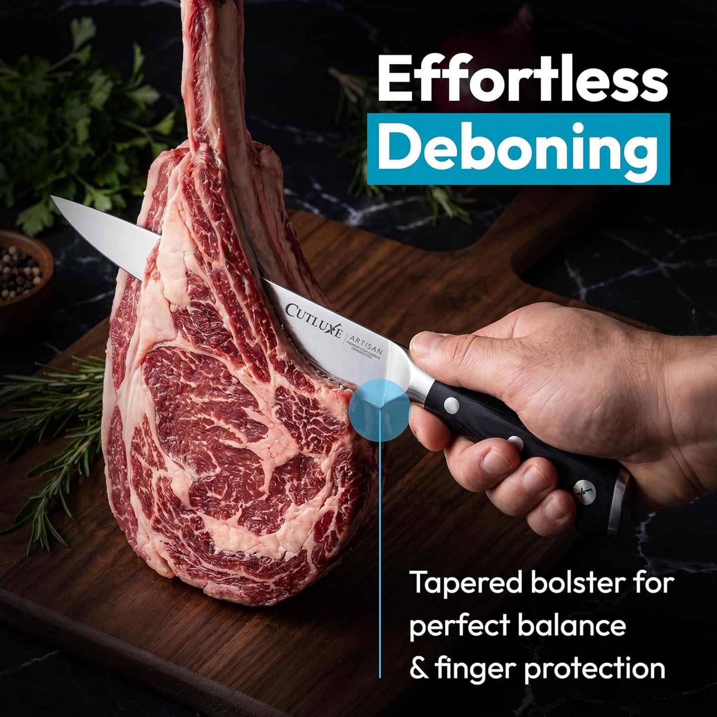 Cutluxe 3-Piece Boning Knife Set – 6" Razor-Sharp Straight, Curved & Flexible Blades, Fillet knife for Fish & Meat Cutting – High Carbon German Steel – Full-Tang Ergonomic Handles – Artisan Series