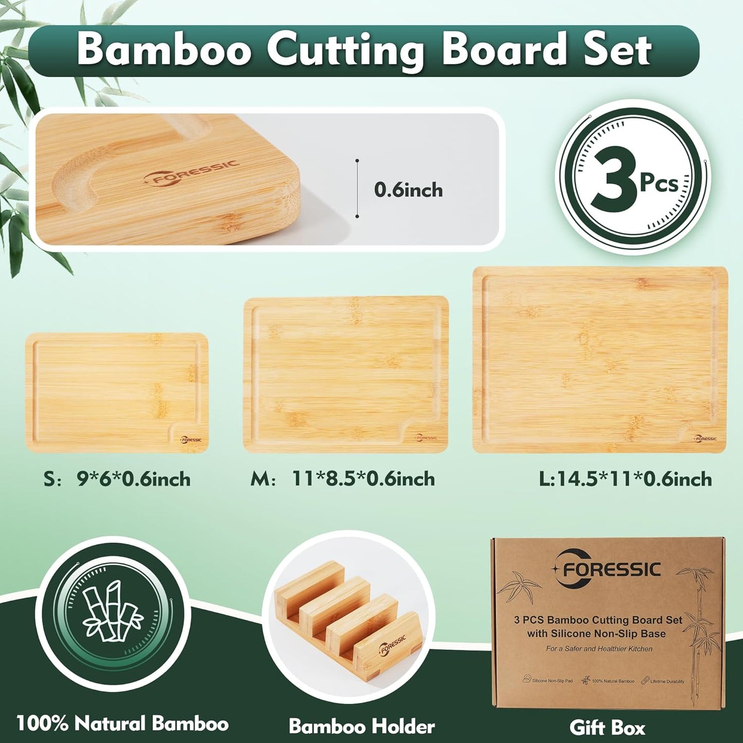 Wood Cutting Board Carbonized Bamboo Set With Smooth Surface Set 4 Packs with Non Slip Feet Holder and Over Sink Solid Thick Durable Wood Charcuterie Cheese Serving Tray Kitchen Gadgets (Carbonized)