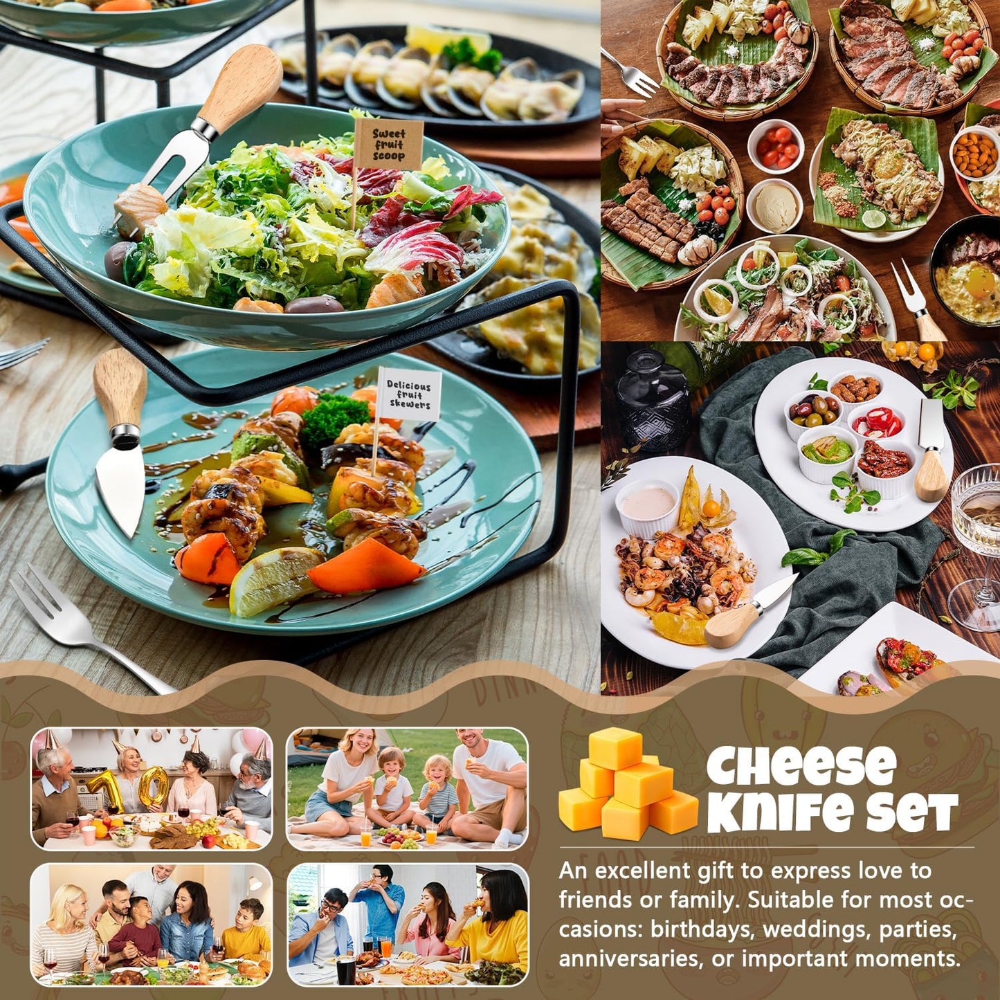 Charcuterie Boards Accessories Gold Charcuterie Utensils Cheese Spreader Knife Set Small Serving Tongs Forks and Spoons Dipping Bowls Honey Dippers Toothpick Flags for Appetizers & Serving Platters