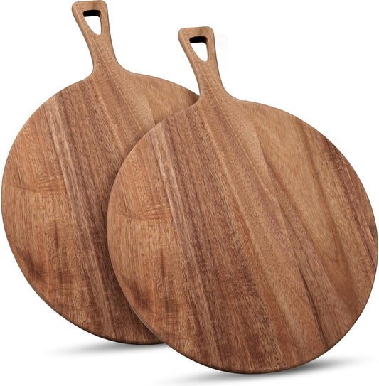 15.4 x 11.4 Inch Large Round Cutting Board with Handle Bamboo Large Wood Cutting Board Wooden Cutting Serving Board for Kitchen Meat Bread Cheese Pizza Vegetables Wedding Housewarming Gift