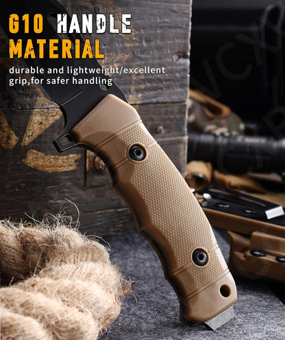 5-inch Fixed Blade Knife with Sheath，D2 stainless steel blade, G10 handle,Outdoor Camping knives