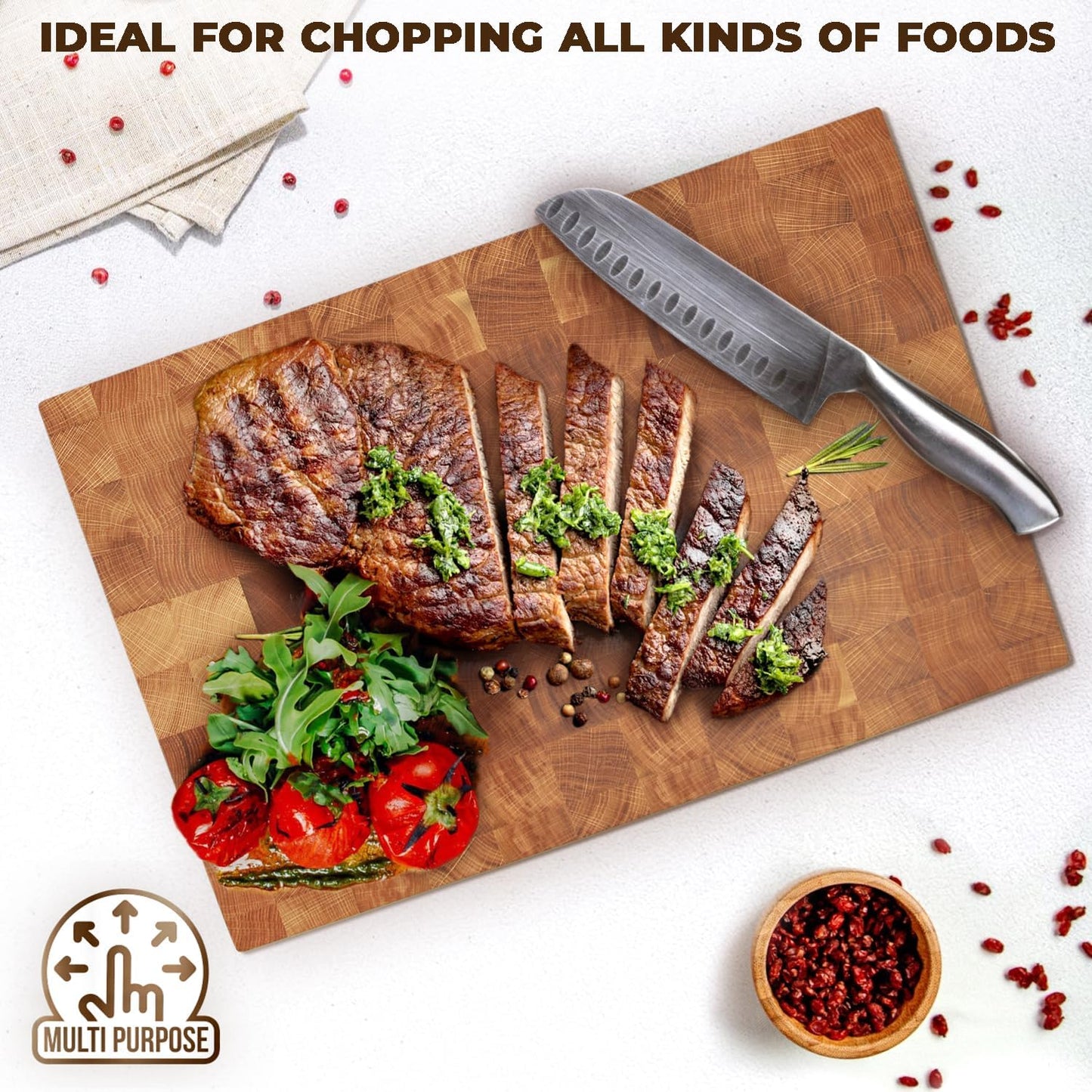 Wooden Cutting Board for Kitchen (16 x 12 In Oak Wood) – Premium Kitchen Chopping Board for Meat Cheese and Vegetables [1.5 in Thick] – Butcher Block Kitchen Essentials for Cooking - End Grain Board
