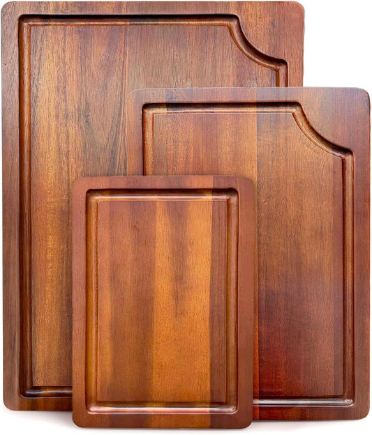 Acacia Wood Cutting Board Set with Juice Groove (3 Pieces), Organic Wooden Cutting Boards for kitchen, Butcher Block Cutting Board for Meat, Vegetable, Wooden Chopping Board 15x10, 12x8, 9x6 inch