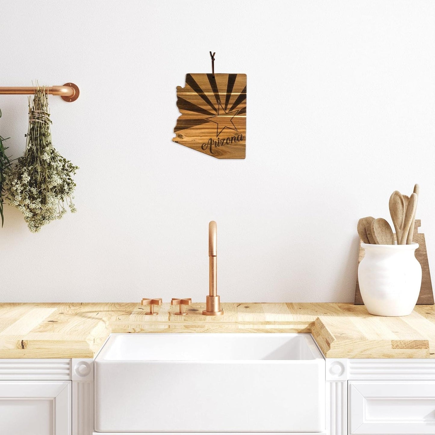 Totally Bamboo Rock & Branch Origins Series New York State Shaped Cutting Board and Charcuterie Serving Tray, Includes Hang Tie for Wall Display