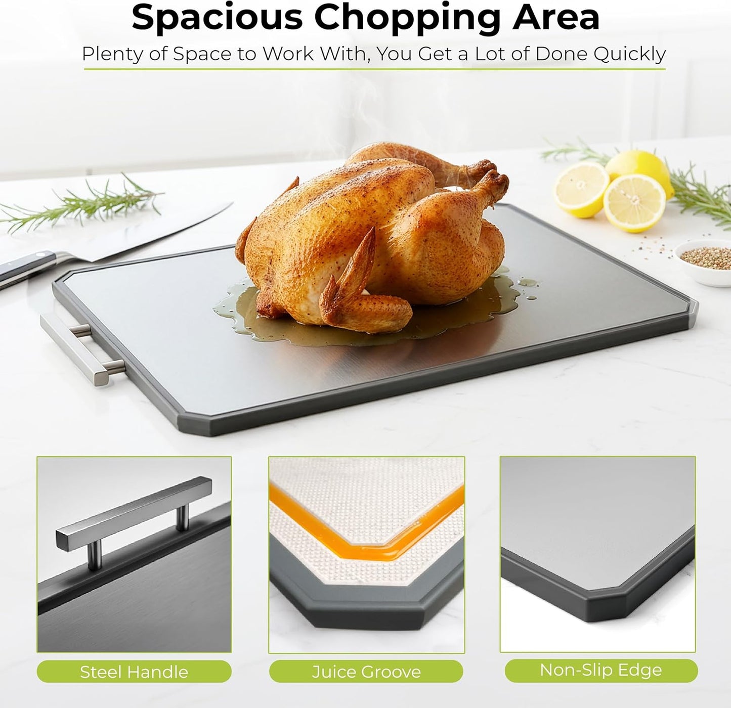 Freshware Titanium Cutting Board for Kitchen, Set of 2, Double Sided Cutting Boards, Pure Titanium/PP, Chopping Board with Juice Grooves, Dishwasher Safe, Medium 12.1" by 8.3" and Large 16.2" by 11"