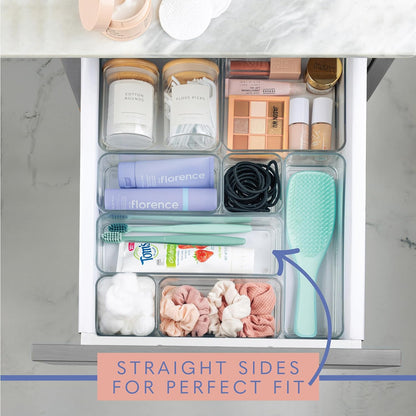 primebox Six Pcs. Plastic Clear Drawer Organizers. Stackable Storage Trays for Kitchen Utensils and Silverware. 2 Sizes. Stackable