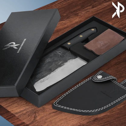 Kitchen perfection Handmade Meat Cleaver Knife for Meat Cutting - Professional 7" Serbian Chef Knife - Made of High Carbon Steel - Hand Sharpen Butcher Knife with Canvas Sheath, Unique Gifts for Men