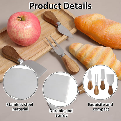 4Pcs Cheese Knives Set, Cheese Knives for Charcuterie Board, Stainless Steel Cheese Tools Including Knife, Fork, Slicer, Spreader for Party and Holiday Charcuterie Boards Accessories