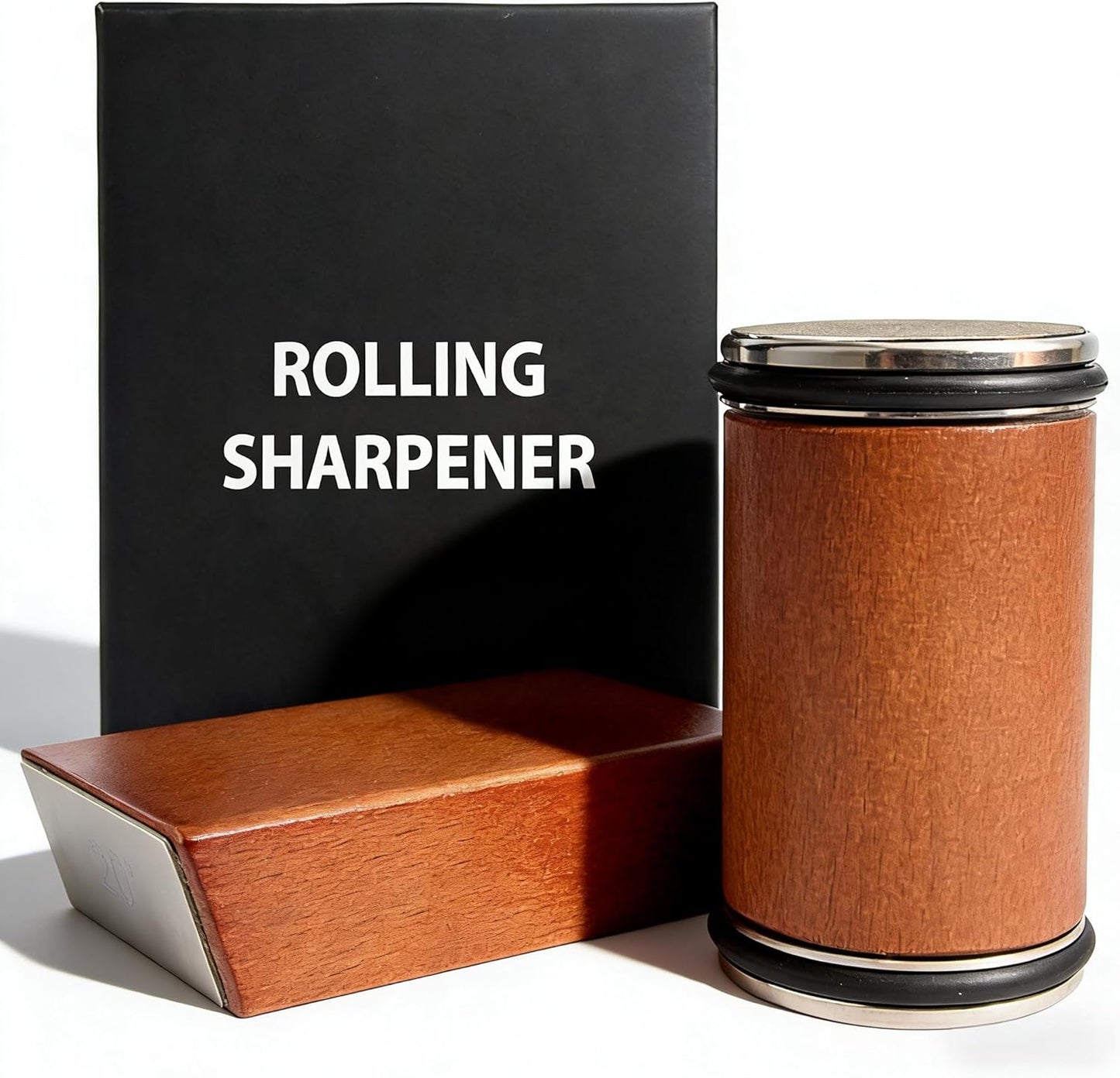 Bladeon Knife Sharpener, Rolling Knife Sharpener with Diamond & Ceramic Abrasives and 15/20° Magnetic Angle Guide for Kitchen, Chef & Outdoor Knives