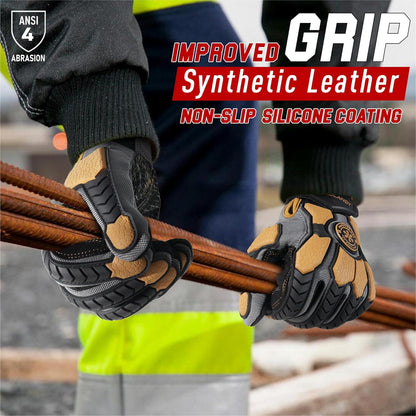 HANDLANDY Winter Cut Resistant Impact Resistant Work Gloves for Men, Padded Palm Grip Heavy Duty Working Glove (Medium, Yellow)