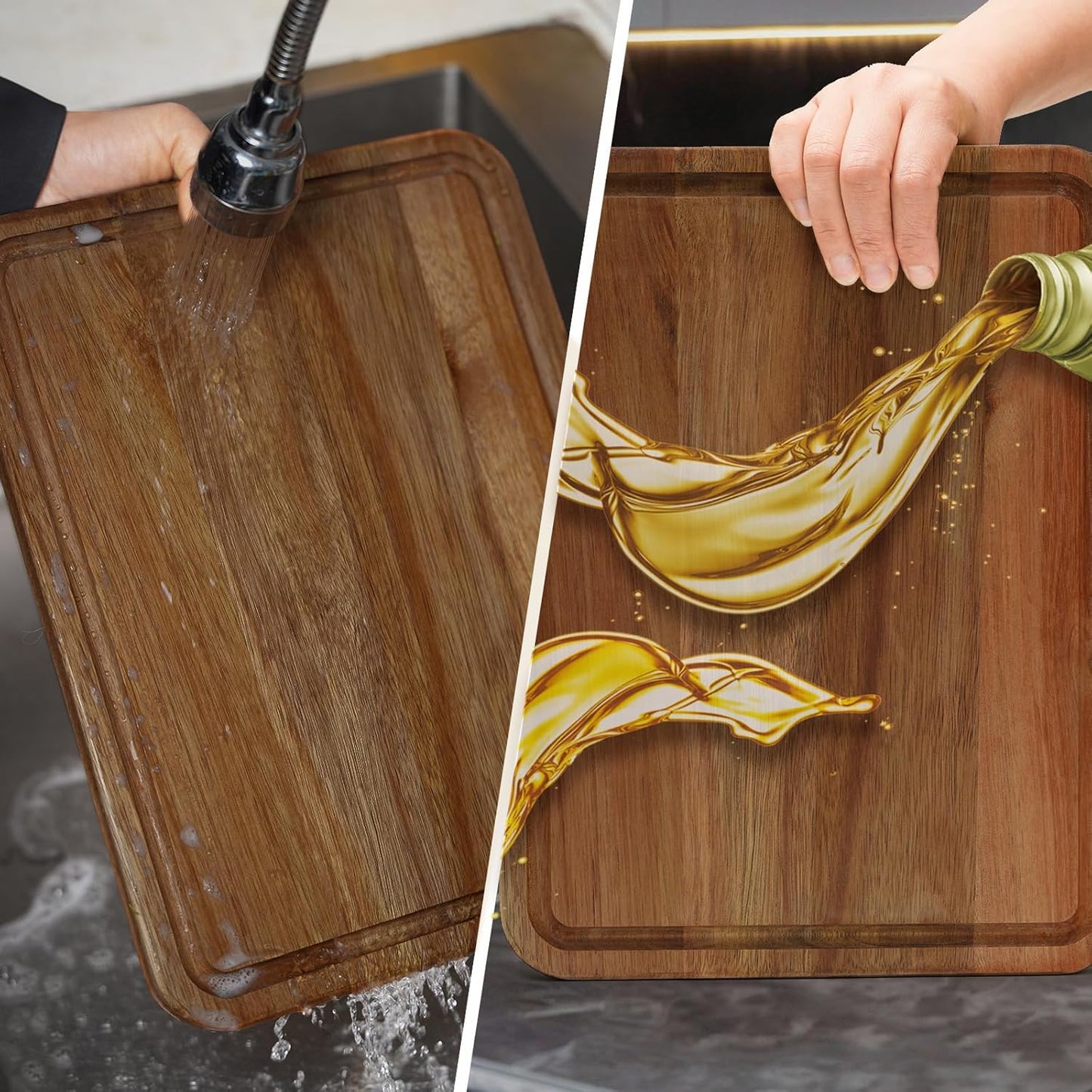 Set of 7 Large Acacia Wood Cutting Boards set,2-in-1Charcuterie Chopping Board & Butcher Block for Kitchen with Holder,Juice Groove,4 Color-Coded Plastic Cutting Boards for Meat,Vegetables and Cheese