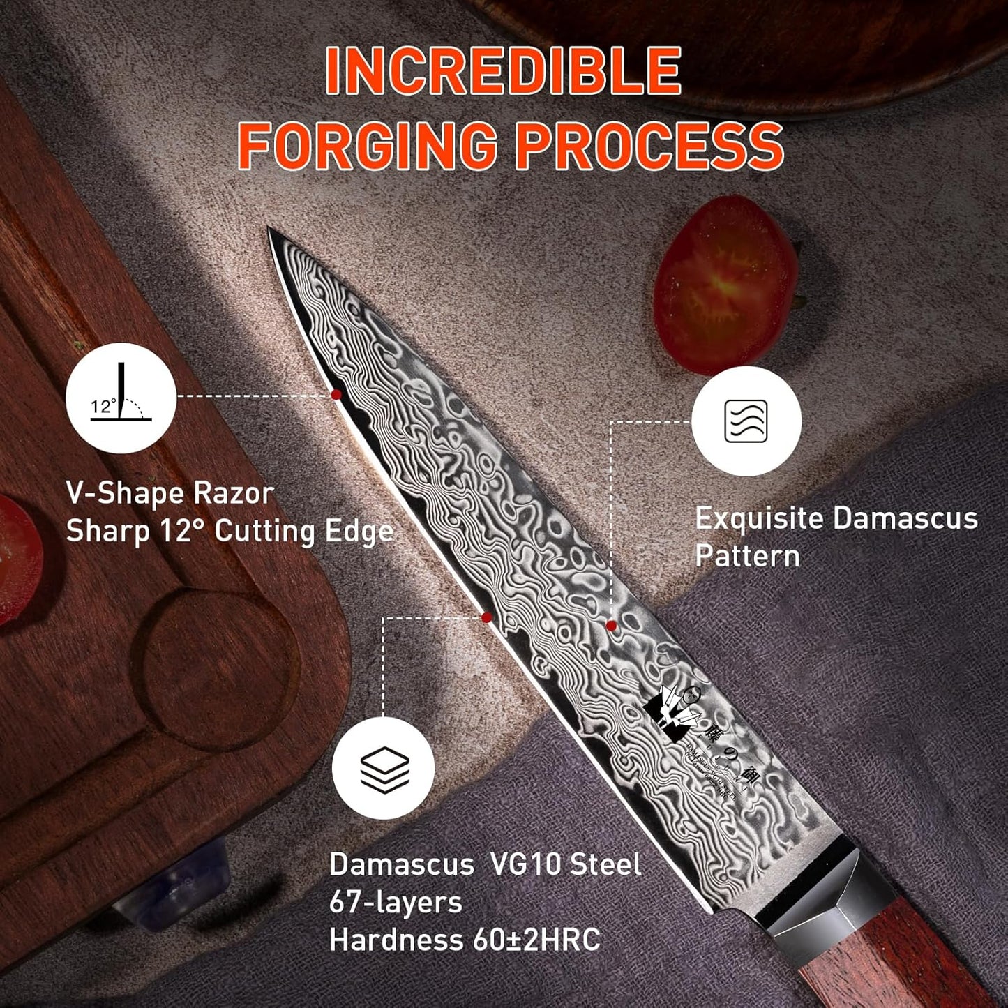 Steak Knives Set of 4 with In-Drawer Knife Block, 5 inch Damascus Steak Knife Set VG-10 Damascus Super Steel 67-Layer Non Serrated Steak Knives with Natural Wood Handle, Gift Box