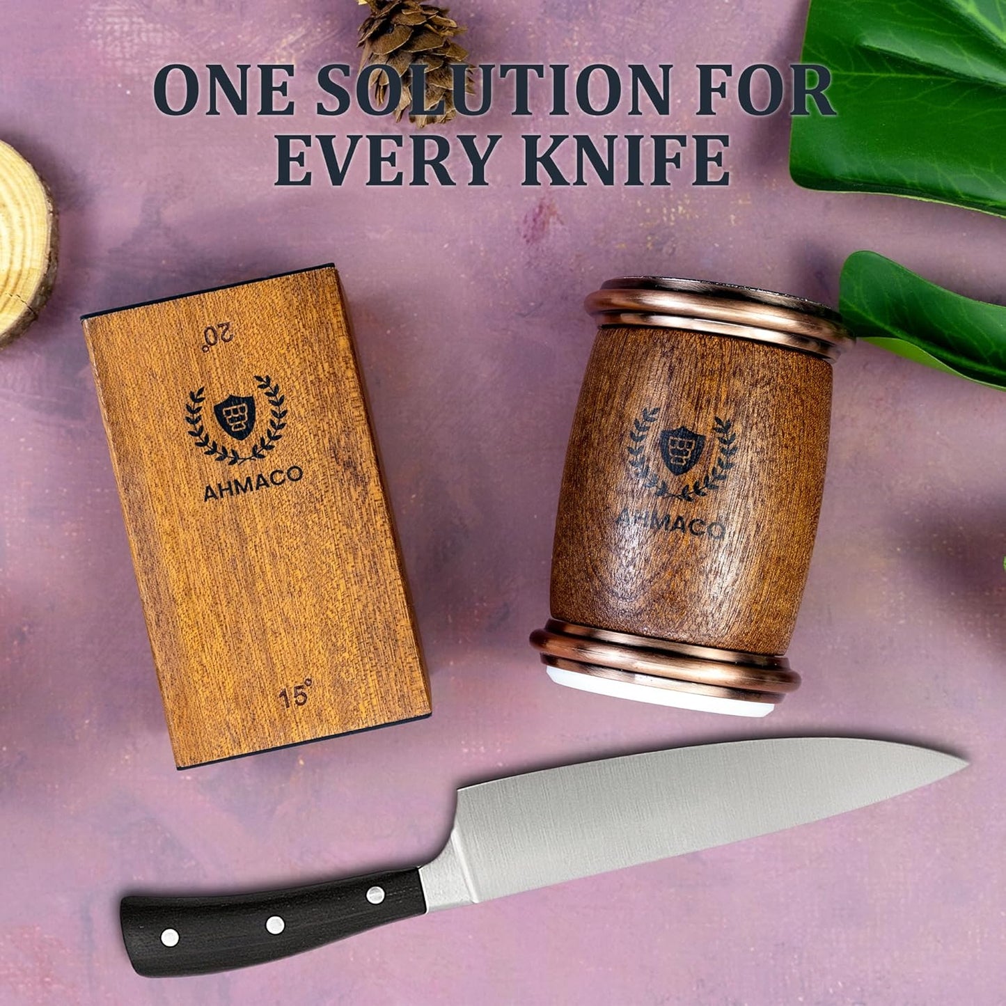 Rolling Knife Sharpener Kit with Magnetic Wooden Base — Diamond & Ceramic Discs, 15° & 20° Angle Sharpening System for Kitchen & Chef Knives — Home, Professional & Outdoor Use”