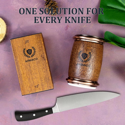 Rolling Knife Sharpener Kit with Magnetic Wooden Base — Diamond & Ceramic Discs, 15° & 20° Angle Sharpening System for Kitchen & Chef Knives — Home, Professional & Outdoor Use”