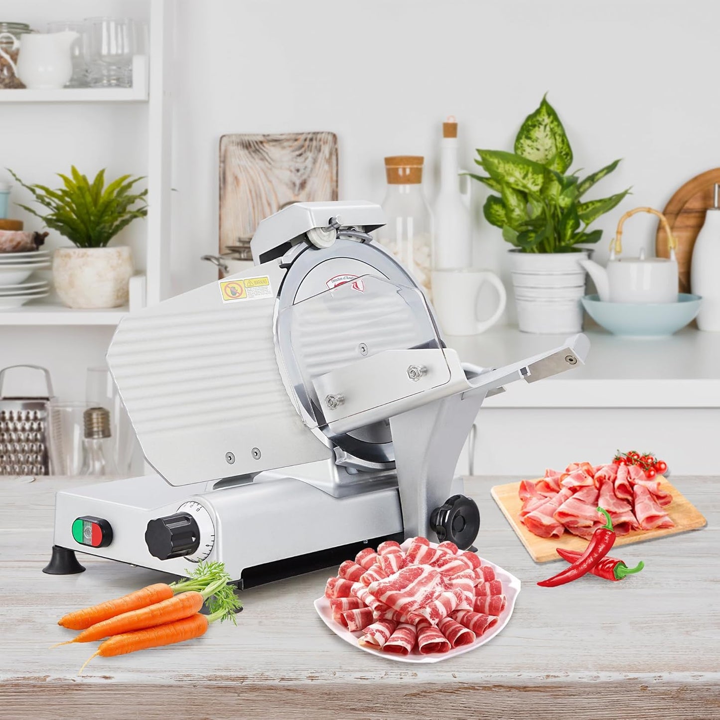 Powerful 240W Dual Motors Automatic Meat Slicer with 10" Carbon Steel Blade,10 inch Meat Slicer, 0-12mm Adjustable Thickness,Commercial/Home Use, Adjustable Thicknessfor Cheese, Veggies, Ham