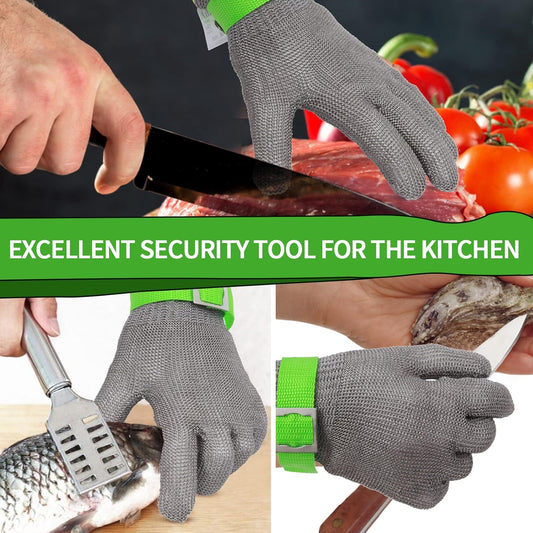Aillary ANSI A9 Cut Resistant Kitchen Glove,Food Grade,Machine Washable,Stainless Stell Wire Metal Mesh Safety Work Glove for Mandolin,Meat Cutting,Oyster Shucking,and Wood Working (Medium)
