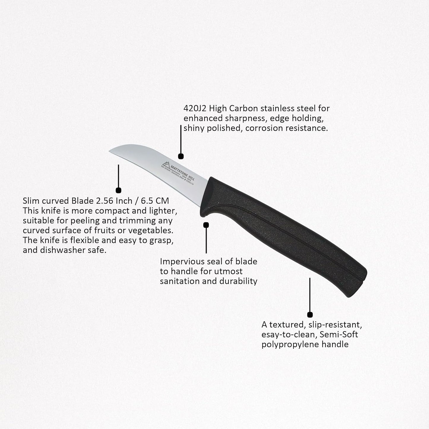 Kitchen Utility Knife - MATTSTONE HILL 4 Inch Paring Knife, Small Fruit & Vegetable Knife, Premium German Stell Blade, Black Handle
