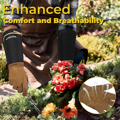 HANDLANDY Rose Pruning Gloves for Men & Women, Long Thorn Proof Gardening Gloves, Breathable Pigskin Leather Gauntlet, Best Garden Gifts & Tools for Gardener
