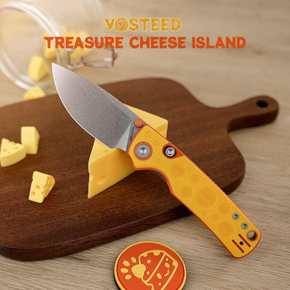 Vosteed CheesePirates® EDC Pocket Knife - Raccoon, 3.25" 14C28N Stonewash Blade - Top Liner Lock, Cheese Orb G10 Handle - A2932