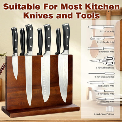 Magnetic Knife Block Double Sided Magnetic Knife Holder Rack with Strong Enhanced Magnets Acacia Wood Magnetic Knife Storage Stand