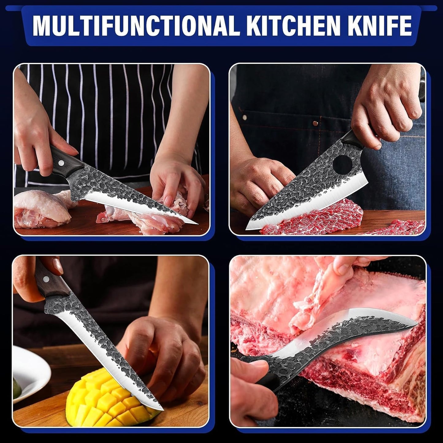 TAN REN 7PCS BBQ Knife Set, Professional Butcher Knives for Meat Cutting, Hand Forged Serbian Chef Knife, Viking, Boning, Skinning Knives & Poultry Shears, Idea Gift for Men Kitchen Outdoor Cooking