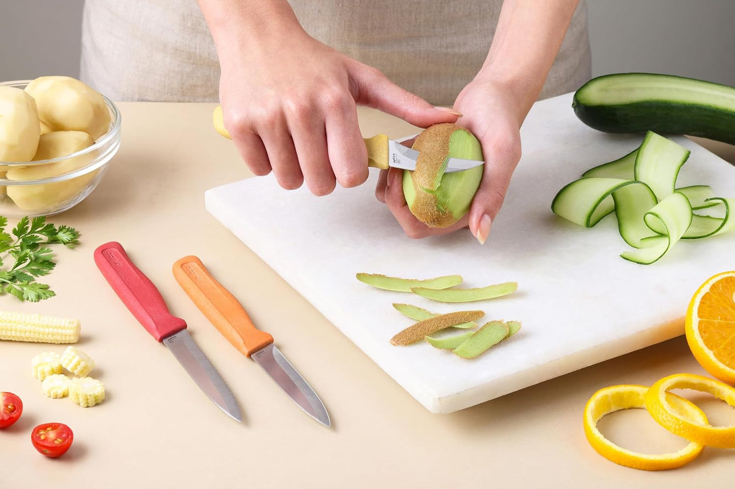Zyliss 3 Piece Peeling & Paring Knife Set with Covers - Kitchen Knives for Fruits & More - Ideal for Kitchen Collections - Blue, Green, & Red