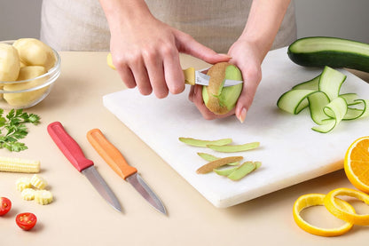 Zyliss 3 Piece Peeling & Paring Knife Set with Covers - Kitchen Knives for Fruits & More - Ideal for Kitchen Collections - Blue, Green, & Red