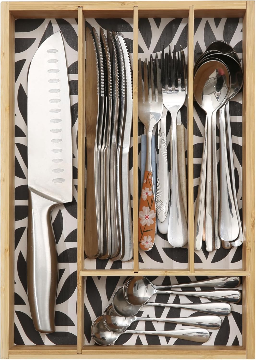 Pristine Bamboo Silverware Organizer - Small Extra-Deep Wooden Kitchen Drawer Organizer Divider for Spoons, Forks, Knives & Cutleries - 5 Slots