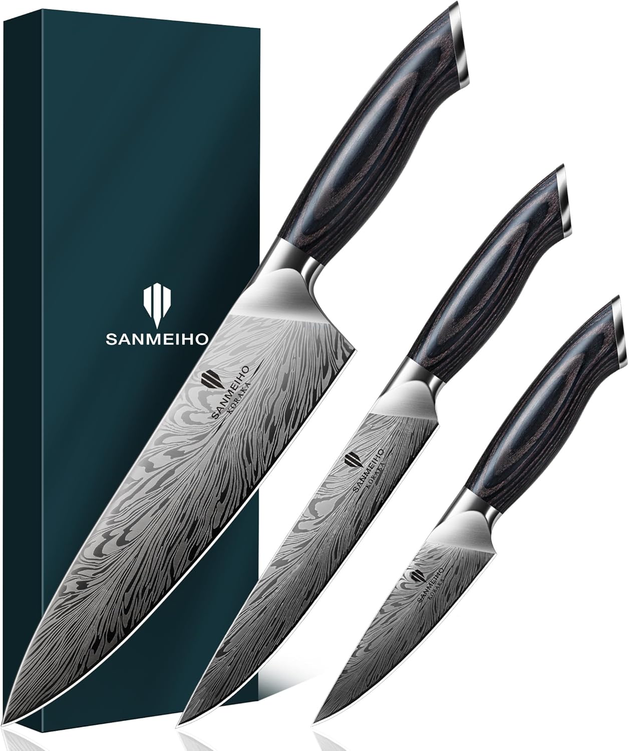 5PCS Knife Set, Kitchen Knife Sets in Powder Steel, Ultra Sharp Japanese Knives Set High Carbon Steel Chef Knives Sets, Cooking Knives Set with Ergonomic Pakkawood Handle