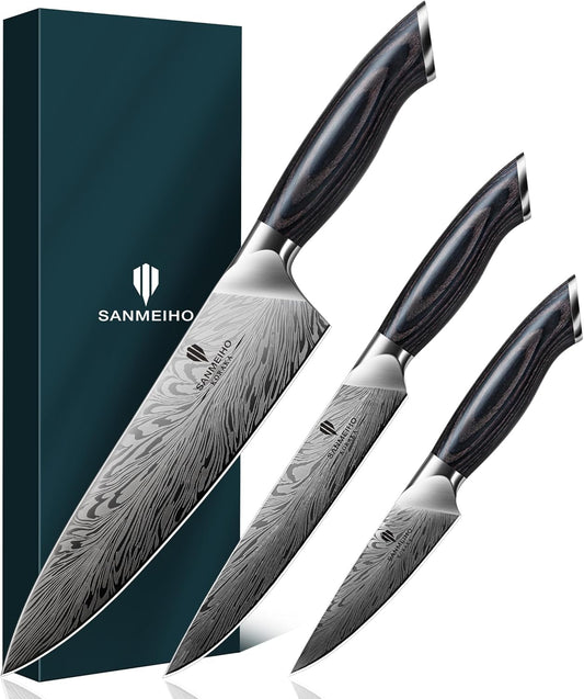 5PCS Knife Set, Kitchen Knife Sets in Powder Steel, Ultra Sharp Japanese Knives Set High Carbon Steel Chef Knives Sets, Cooking Knives Set with Ergonomic Pakkawood Handle