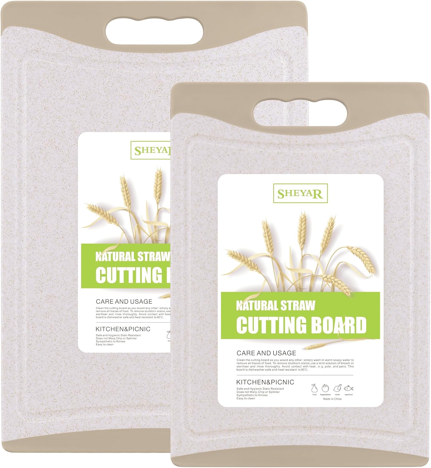 Cutting Board for Kitchen, Wheat Straw Fiber Cutting Board, Dish Washer Safe, w/Juice Grooves for Meat, Veggies, Easy Grip Handle, Non-slip Surface Eco-friendly Serveware Accessories （10‘x6.3’）