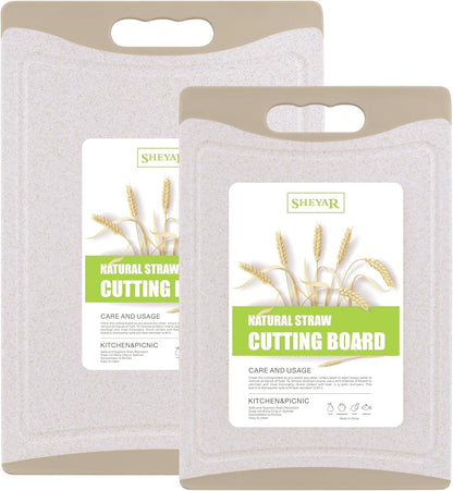 Cutting Board for Kitchen, Wheat Straw Fiber Cutting Board, Dish Washer Safe, w/Juice Grooves for Meat, Veggies, Easy Grip Handle, Non-slip Surface Eco-friendly Serveware Accessories （10‘x6.3’）
