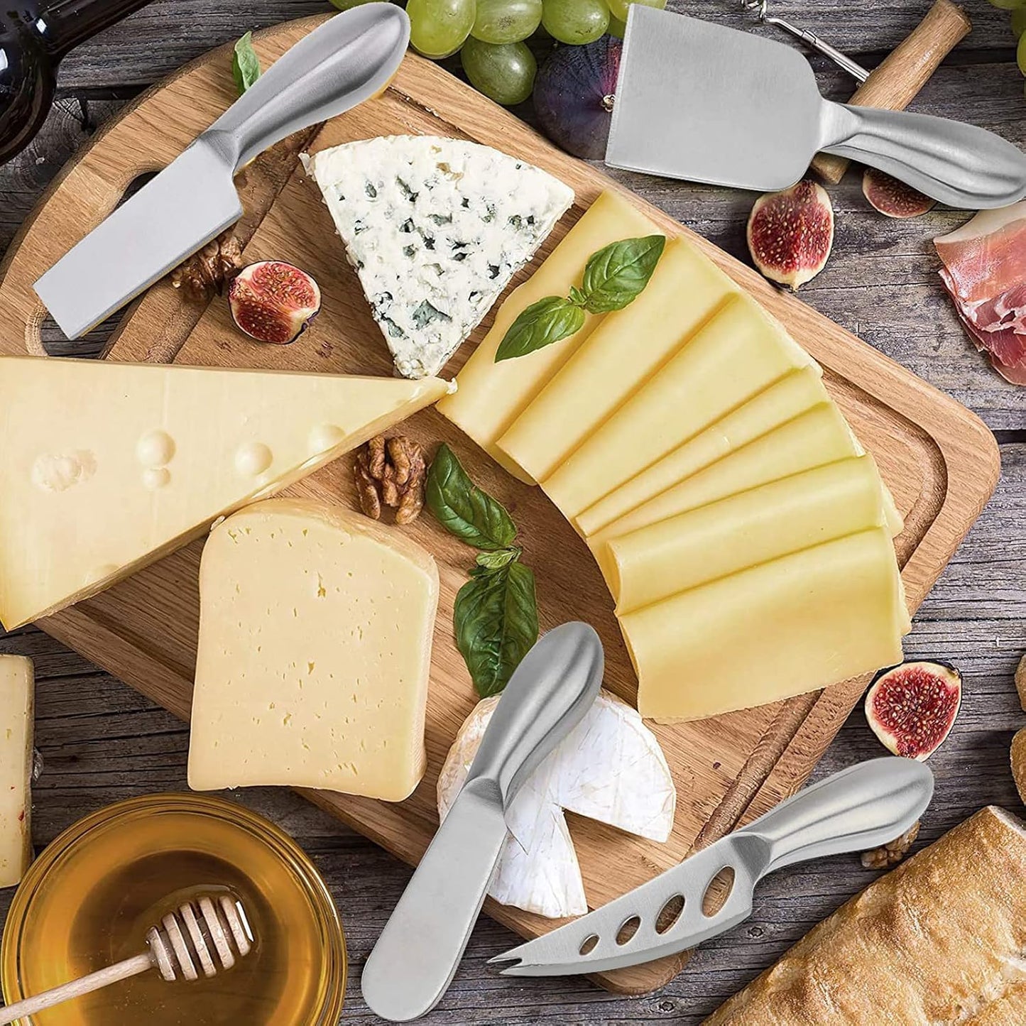 VANRA 6-Piece Cheese Knife Set Mini Stainless Steel Cheese knives with Butter Spreader and Fork for Charcuterie Boards and Cheese Platters