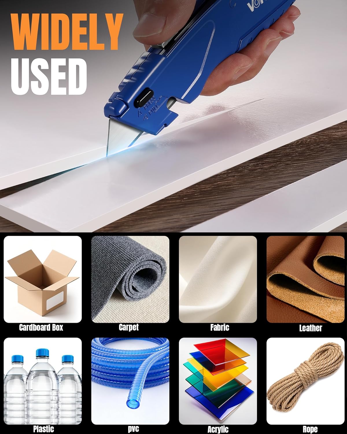VOTREK® Box Cutter Retractable| Metal Utility Knife Set【Built-In Storage】 Tool-Free Quick Blade Change| Safety Lock| Extra 10 Sharp SK5 Blades| 2-Pack Heavy Duty Razor Knife for Cardboard & Plastic