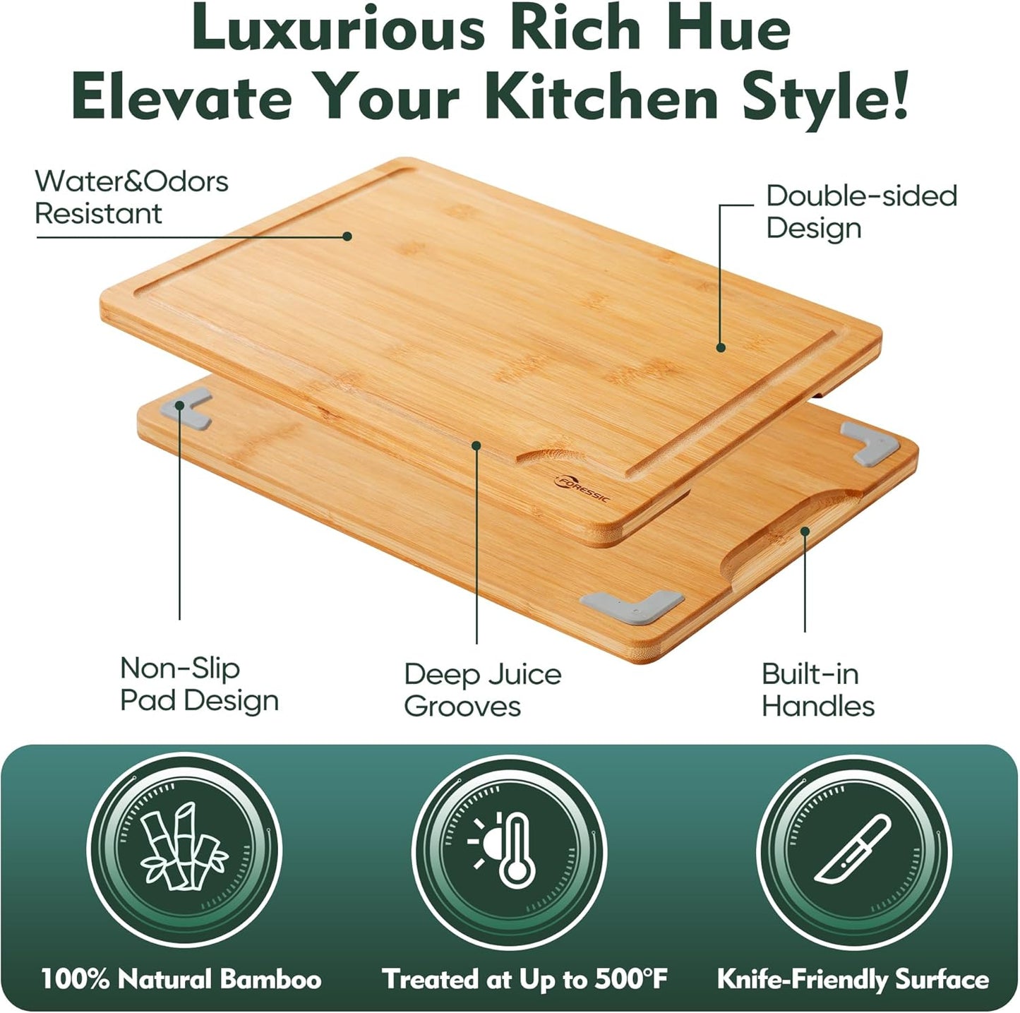 Wood Cutting Board Carbonized Bamboo Set With Smooth Surface Set 4 Packs with Non Slip Feet Holder and Over Sink Solid Thick Durable Wood Charcuterie Cheese Serving Tray Kitchen Gadgets (Carbonized)