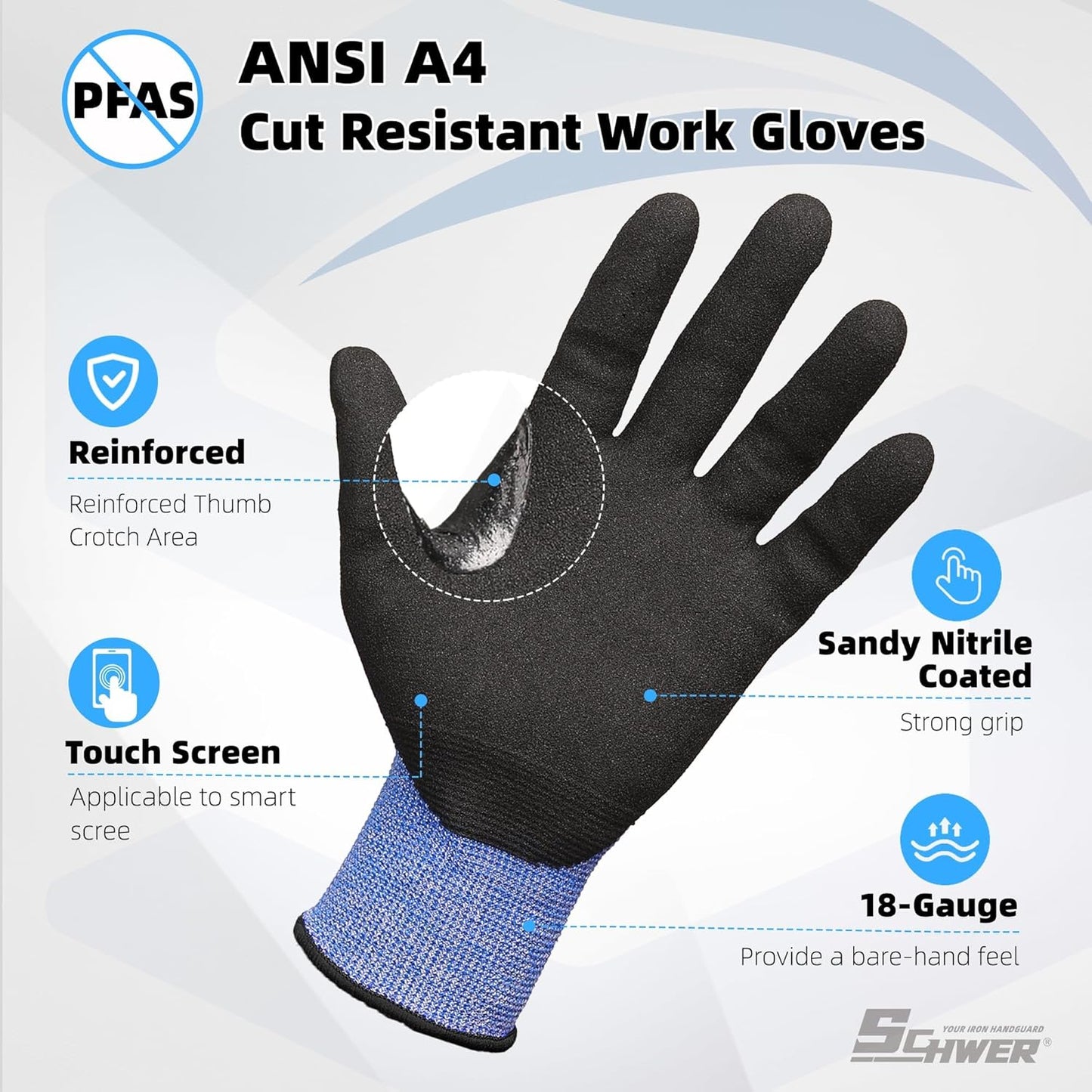 Schwer A4 AIR-SKIN Cut Resistant Work Gloves with Extreme Lightweight & Thin, Grip Glove for Fishing, Refined Work, Gardening Gloves for Yard, Touchscreen, 3D-Comfort Fit, Men Women Gifts, AR3900, L