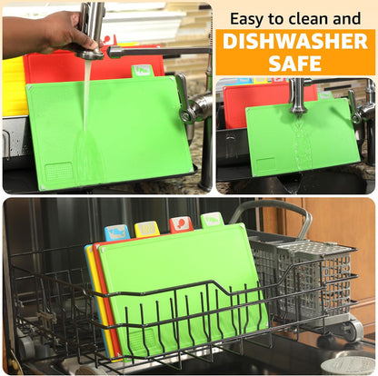 4-Piece Non-Toxic Cutting Board Set with Premium Scissors – BPA-Free Plastic and Rubber Chopping Boards for Kitchen Essentials with Organizer, Dishwasher Safe Accessories Holder.