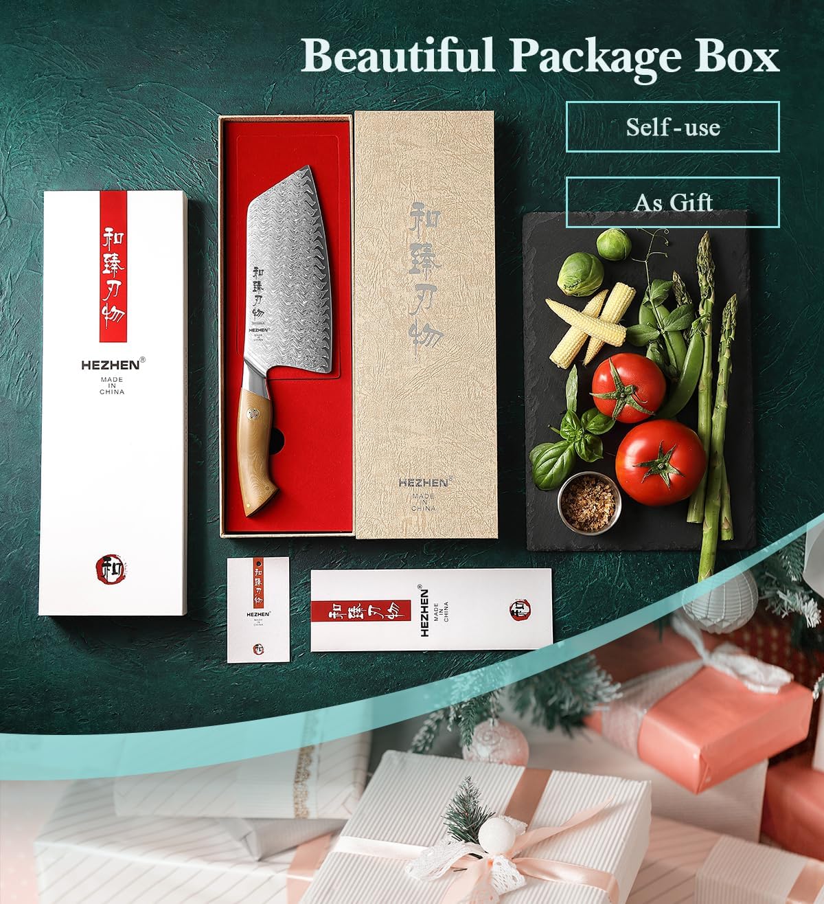 HEZHEN Damascus Chef Knife, 8.5 Inches, 67 Layers Damascus Steel, Professional Japanese Kitchen Knife for Chefs and Home Cooking, Ultra-sharp Blade with Linen Micarta Handle, Gift Packing