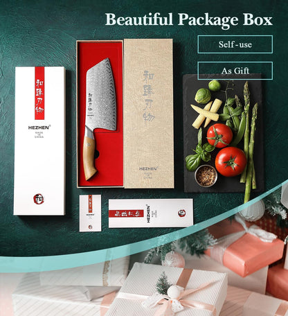 HEZHEN Damascus Chef Knife, 8.5 Inches, 67 Layers Damascus Steel, Professional Japanese Kitchen Knife for Chefs and Home Cooking, Ultra-sharp Blade with Linen Micarta Handle, Gift Packing
