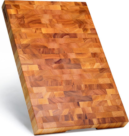 SHUMARU Mahogany End Grain Cutting Board, 17×13×1.6 in – Handmade Butcher Block, Knife-Friendly, Juice Groove, Non-Slip Feet