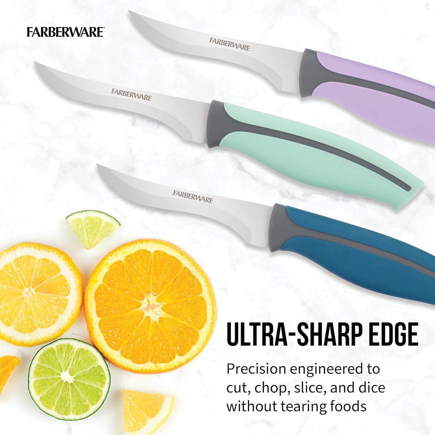 Farberware Precise Slice Utility Knife Set, 3 Piece, Multicolor