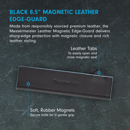 Messermeister 6.5" Black Magnetic Leather Edge-Guard - Handcrafted, Stylish & Functional Safety Accessory for Knife - 2 Blade Entry Notches - 6.5" x 1.625"