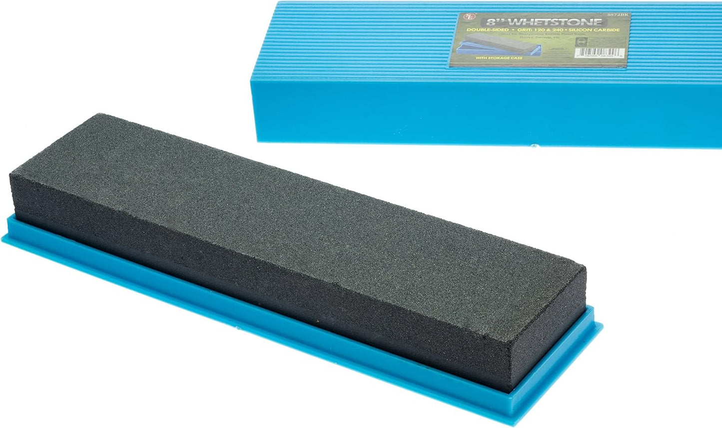 SE 8-Inch Silicon Carbide Double-Sided Whetstone - Sharpening Stone with 120 and 240 Grits, Includes Blue Storage Case SS72BK