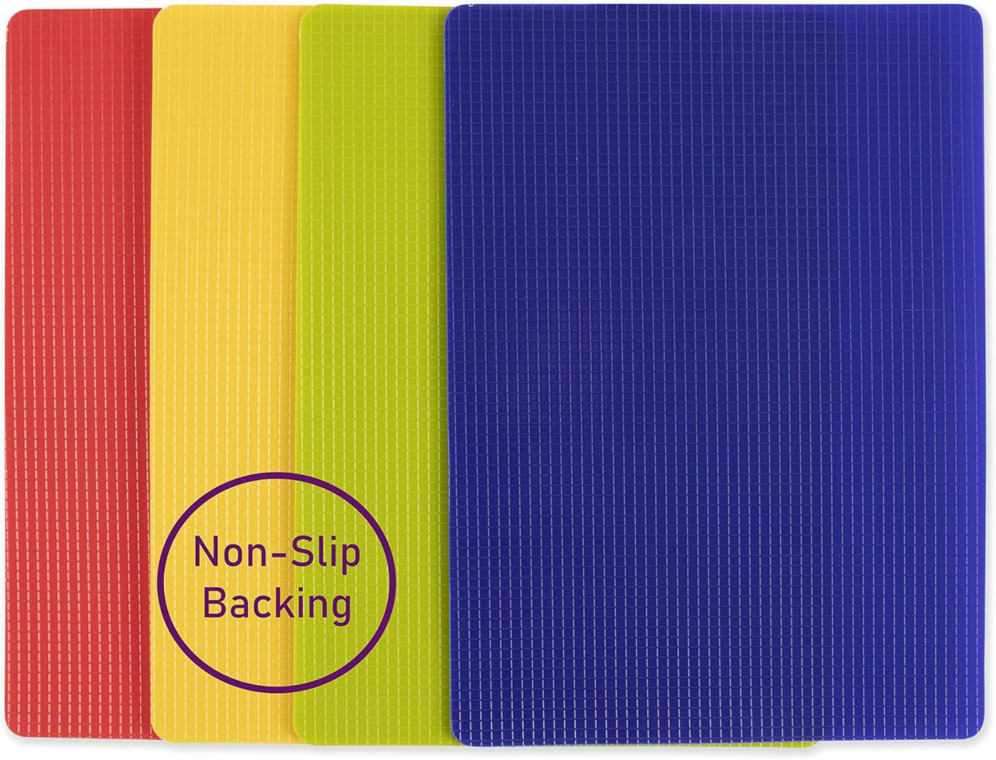 Dexas Heavy Duty Cutting Board Grippmat, Flexible Cutting Boards for Kitchen, Set of 4, Non Slip Plastic Board Cutting Mat Small Size 5.5 x 8, Blue, Green, Yellow, Red Set, Kitchen Gadgets