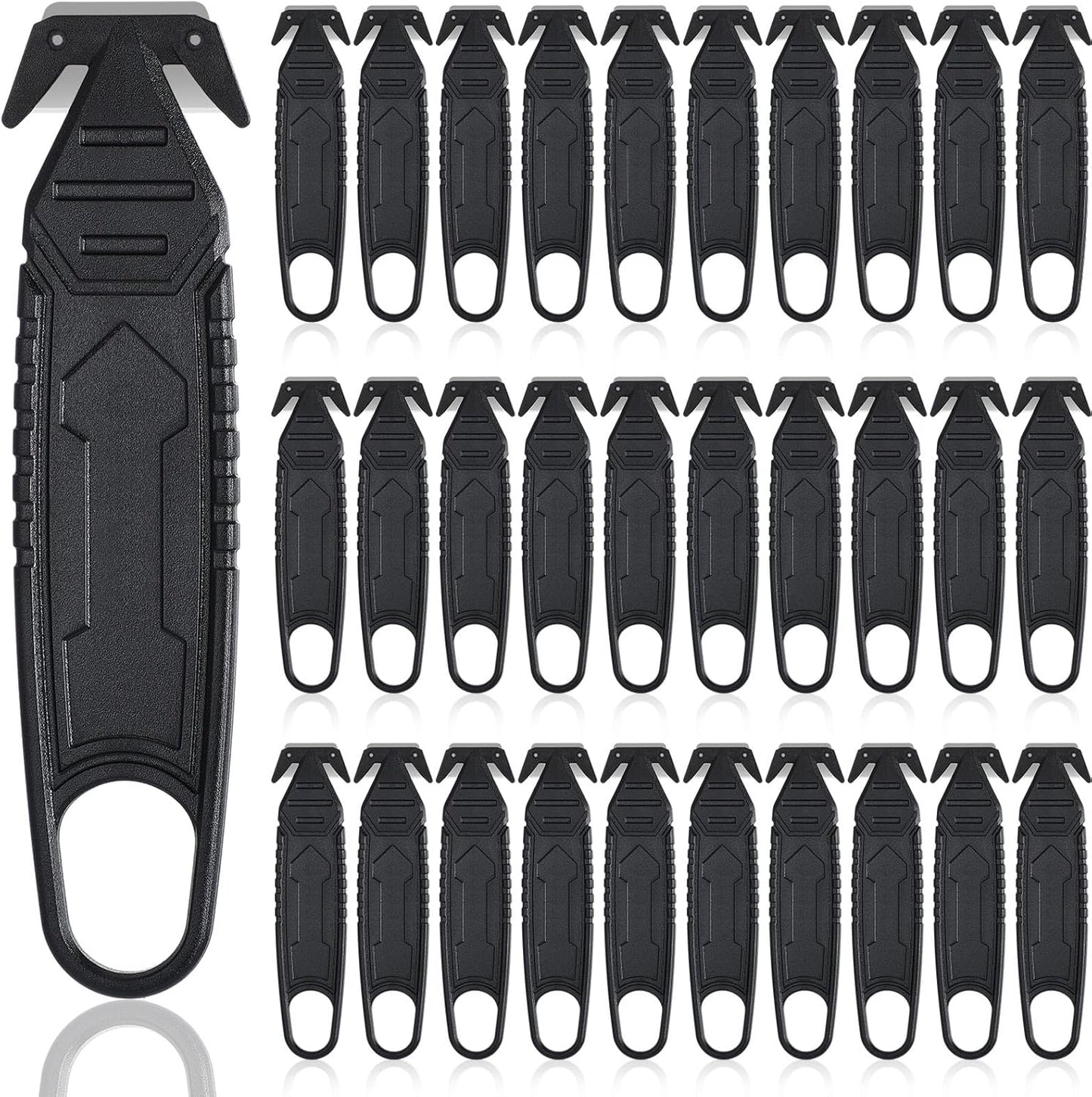 Therwen 30 Pcs Safety Box Cutter Knife of Stainless Steel Concealed Blade Package Opener with Tape Splitter for Carton Cardboard Wrap Letter Work Bag Straps Film Utility Tool (Black)