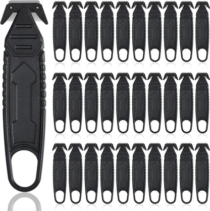 Therwen 30 Pcs Safety Box Cutter Knife of Stainless Steel Concealed Blade Package Opener with Tape Splitter for Carton Cardboard Wrap Letter Work Bag Straps Film Utility Tool (Black)