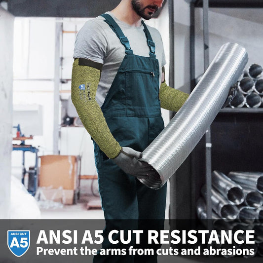 Schwer 2 Pairs CORE Arm Protection Sleeves S081, ANSI A5 Cut Resistant Sleeves with Thumbhole, Flame Resistant Welding Sleeve for Work Kitchen, Farmer Sleeve for Gardening Arm Guards