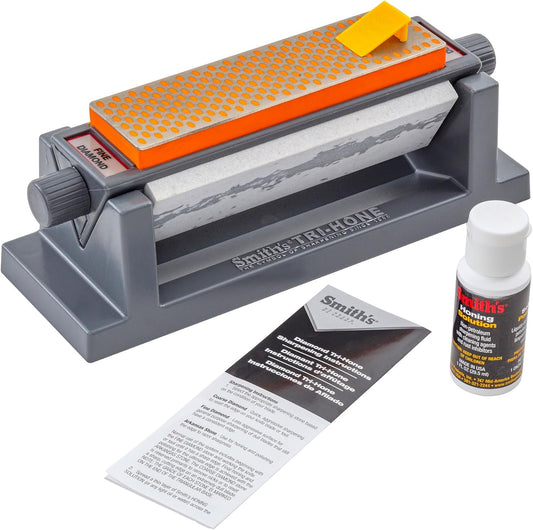 Smith's 50448 6” Diamond Tri-Hone Stone Sharpening System - Grey - Fine, Natural, & Coarse Stones - 3-Way Honing - Nonslip Rubber Feet - Restore Tools, Hunting, Kitchen, Fishing & Pocket Knives